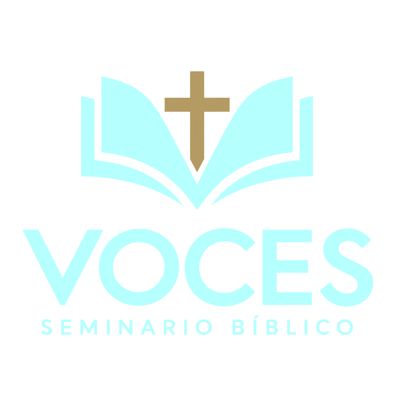 Logotipo cuadrado de Seminario Bíblico VOCES en turquesa y dorado.