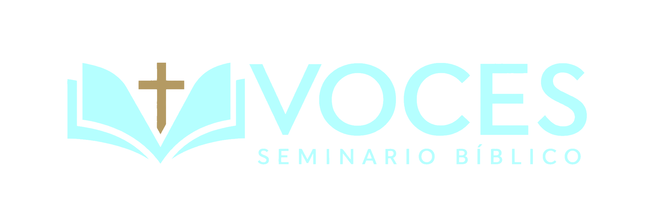 Logotipo horizontal de Seminario Bíblico VOCES en turquesa y dorado.
